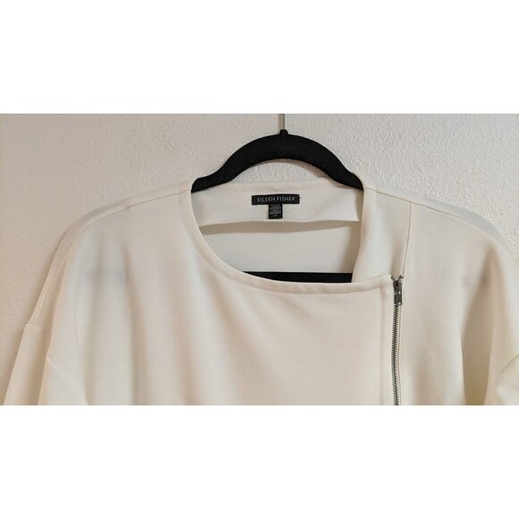 Wmn's EILEEN FISHER Full- Zip Ivory Moto Jacket w/ Side Pockets Small EXCELLENT! - Picture 6 of 15